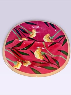 Droll Designs Hand-Painted Floral Divided Platter 10.5” Floral Flowers Design